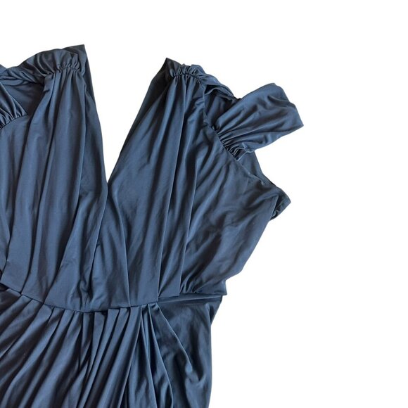 Pia Gladys Perey Dionne Dress Stretch Grey Gathered High Slit Fitted Size Large - Picture 8 of 15